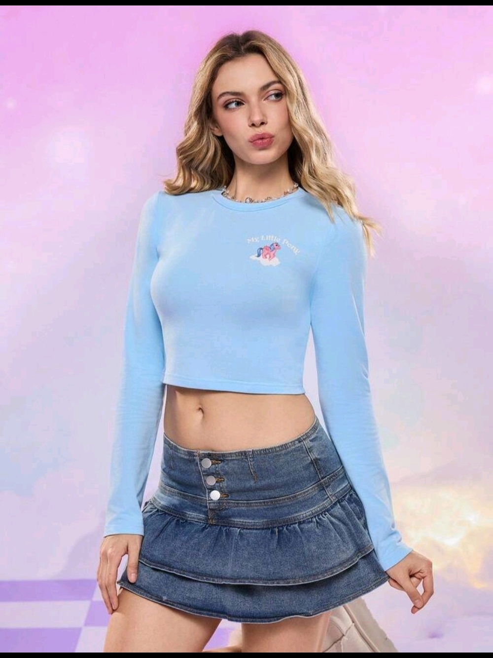 My Little Pony Light Blue Long Sleeve Cropped Tee - Casual Women's Top